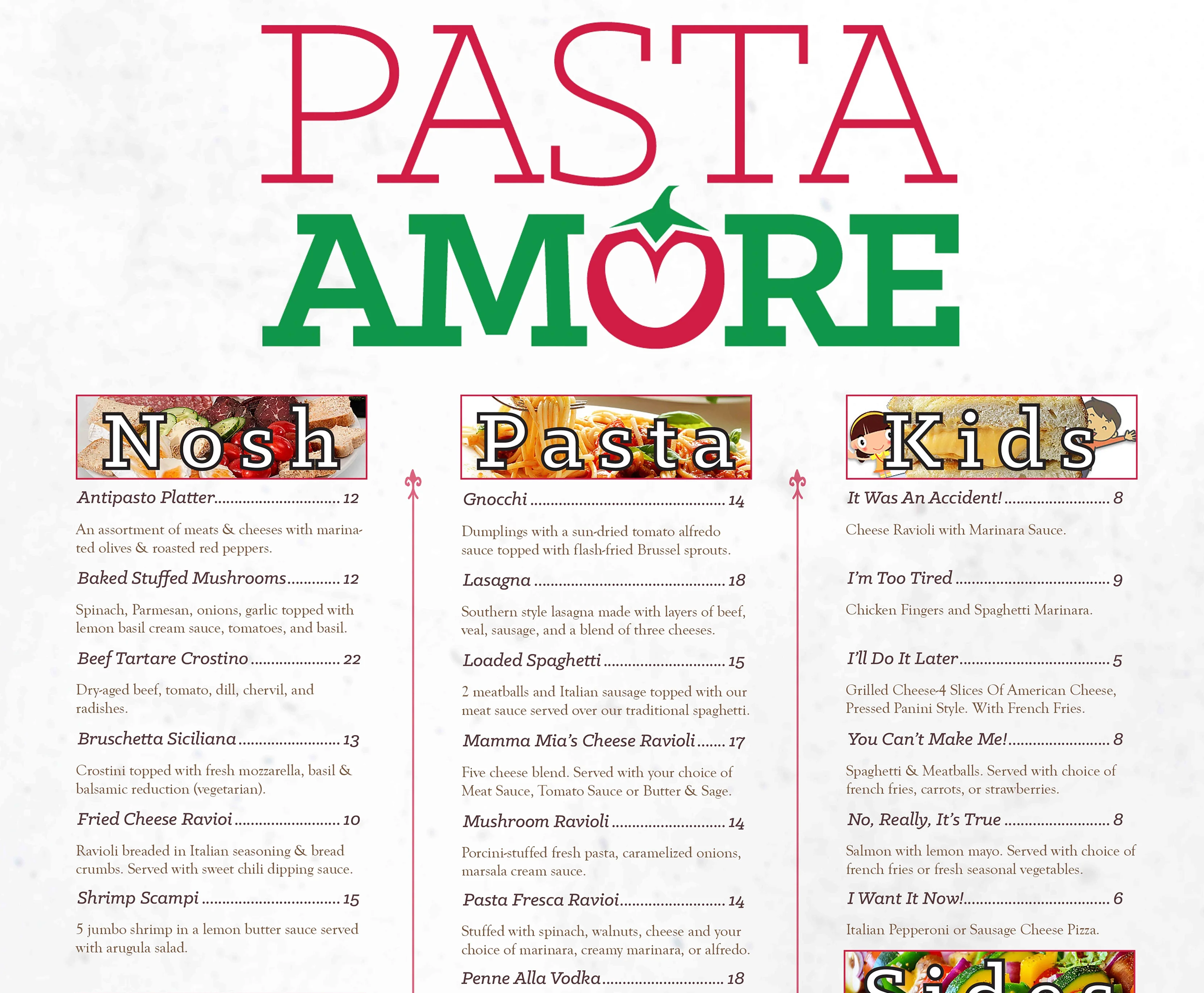 Pasta Amore menus